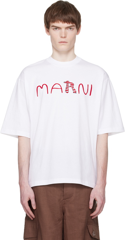 Photo: Marni White Flocked 'Marni Animal Alphabet Logo' T-shirt
