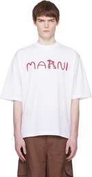 Marni White Flocked 'Marni Animal Alphabet Logo' T-shirt