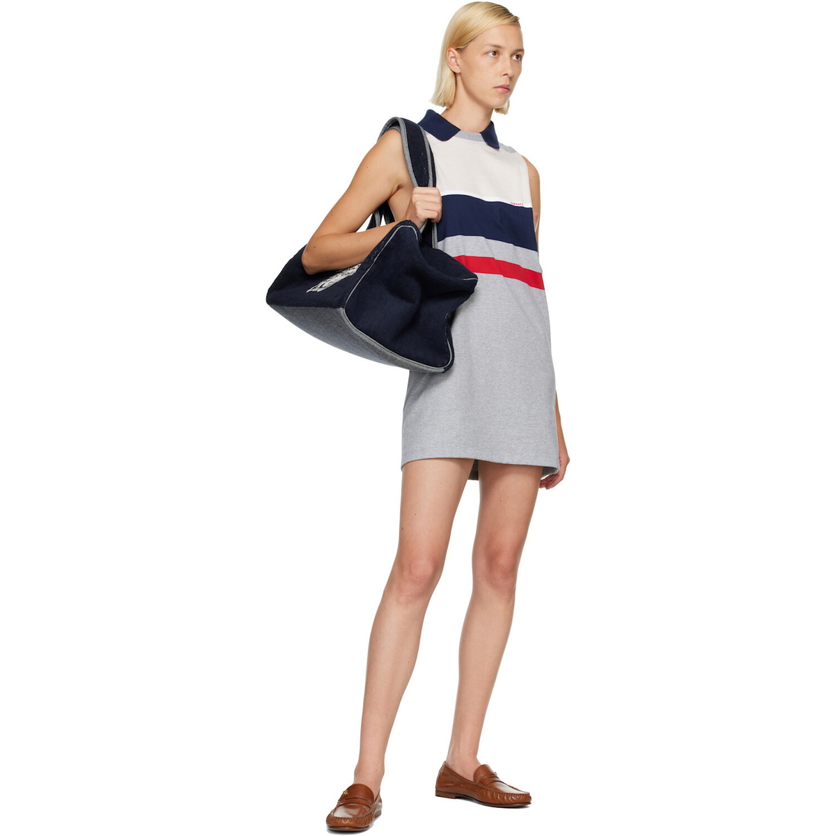 Versace Navy Terry Cloth Jacquard Gym Duffle Bag