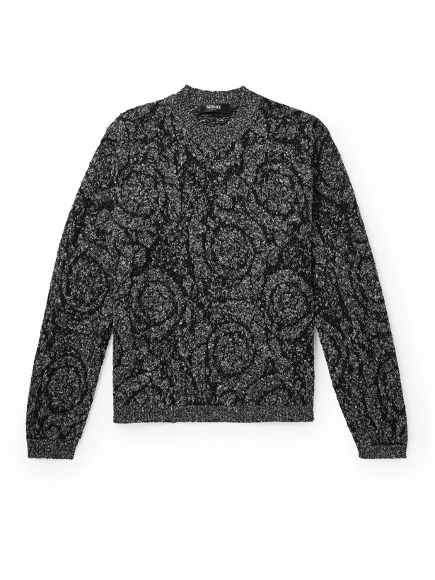 Photo: Versace - Jacquard-Knit Cotton-Blend Sweater - Black