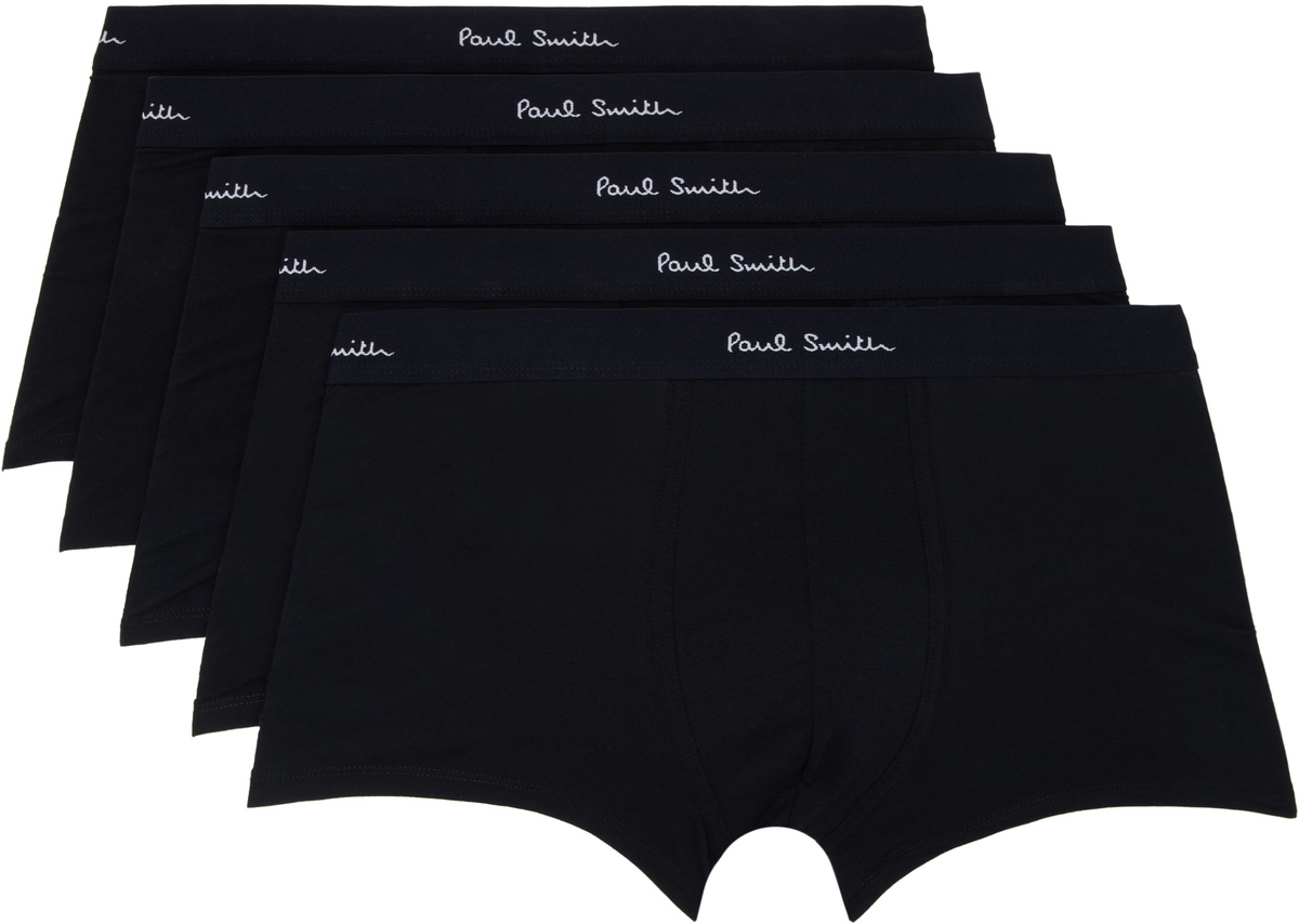 Paul Smith Five-Pack Black Organic Cotton Boxer Briefs