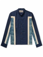 Kartik Research - Grandad-Collar Panelled Printed Silk Shirt - Multi