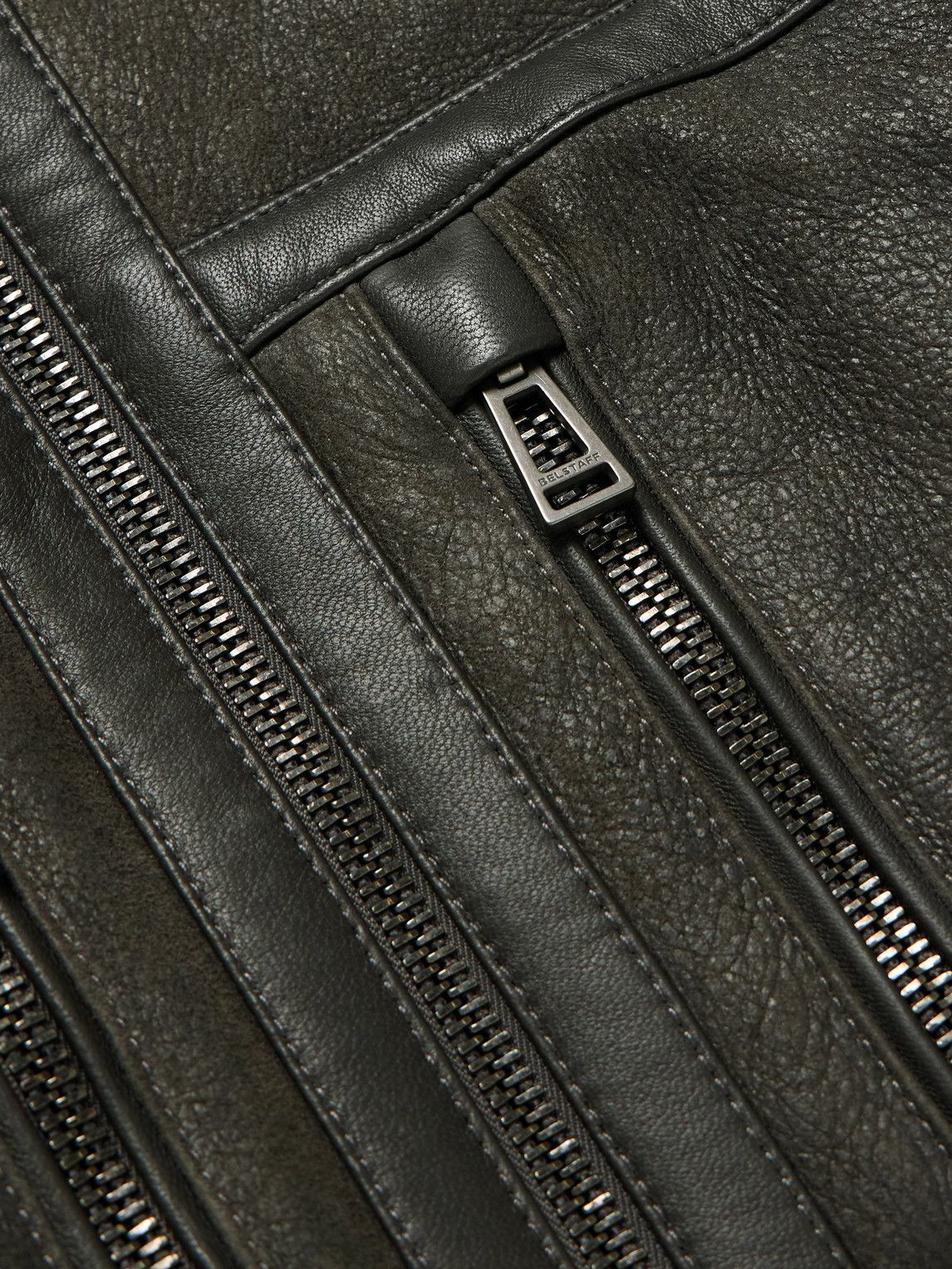 Belstaff - Tundra Leather-Trimmed Shearling Jacket - Gray