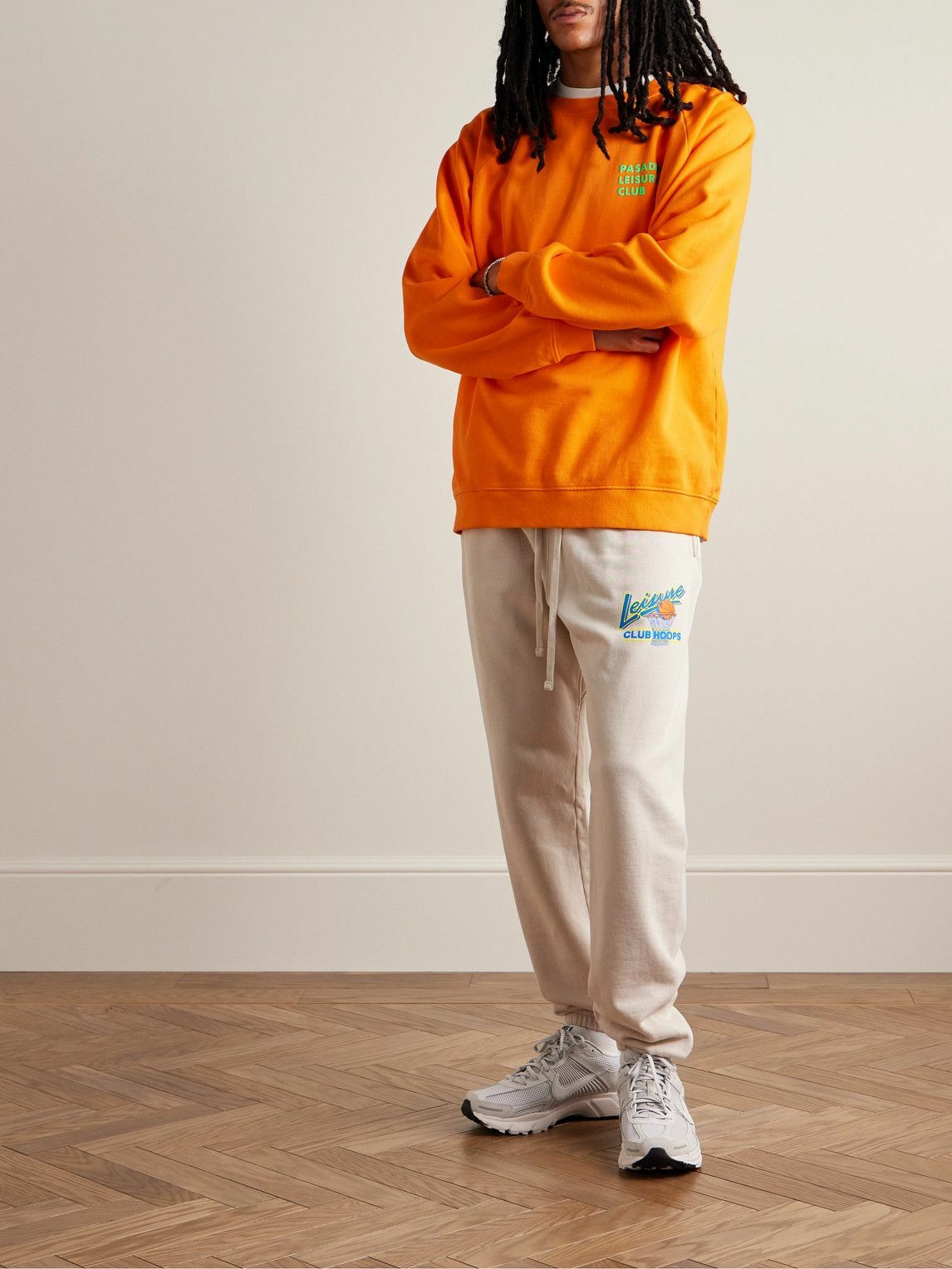 Pasadena Leisure Club - Club Hoops Tapered Logo-Print Cotton-Jersey Sweatpants - Neutrals
