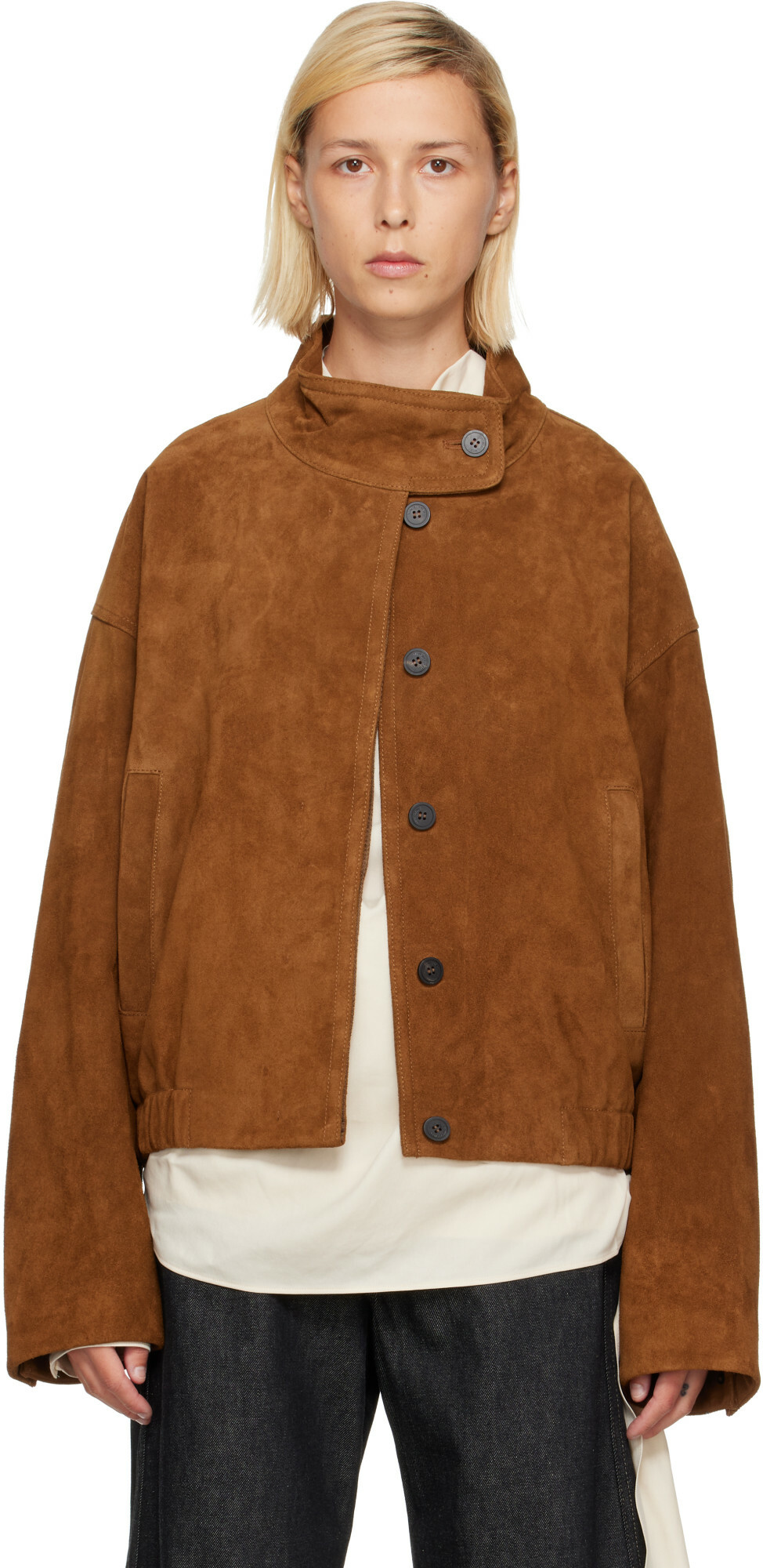 LE17SEPTEMBRE Tan Funnel Neck Suede Jacket