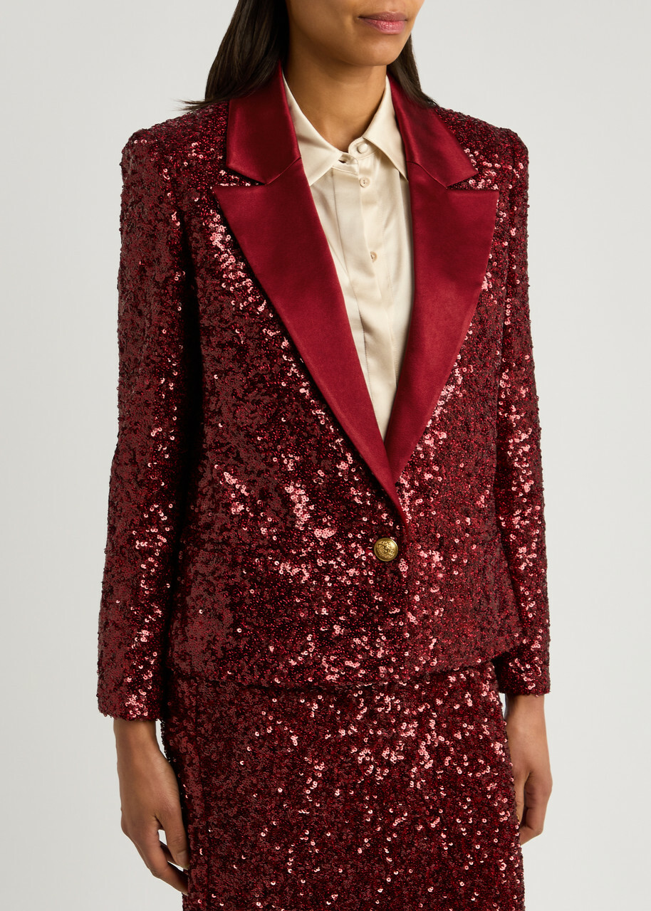 Alice + Olivia Devyn Sequin-embellished Tulle Blazer Dark Red Alice + Olivia