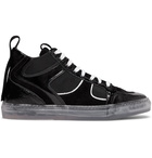 RtA - 1001 Patent-Leather, Suede and Canvas High-Top Sneakers - Black