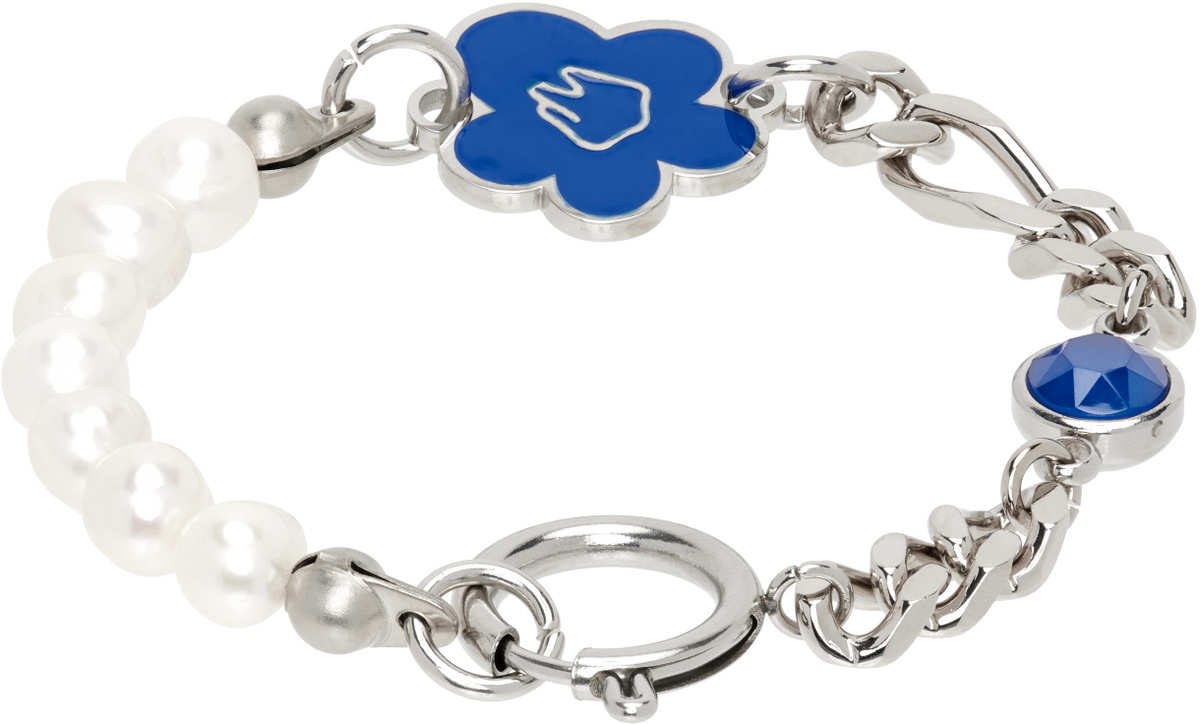 IN GOLD WE TRUST PARIS SSENSE Exclusive Silver Flower & Pearl Bracelet