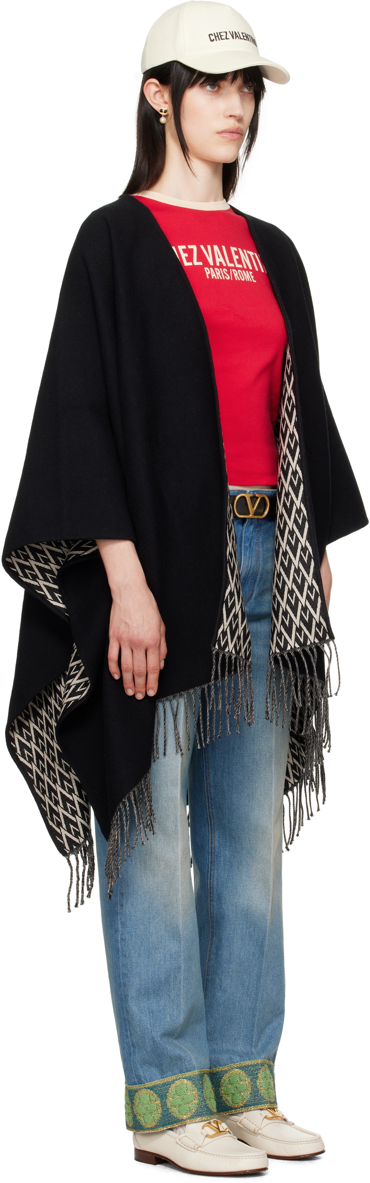 Valentino Garavani Black & Off-White Double Toile Iconographe Scarf