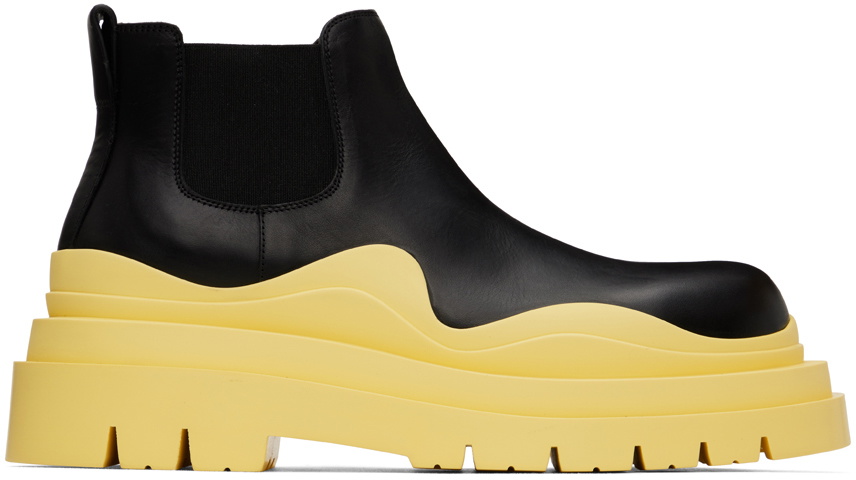 Bottega Veneta Black & Yellow Tire Chelsea Boots Bottega Veneta
