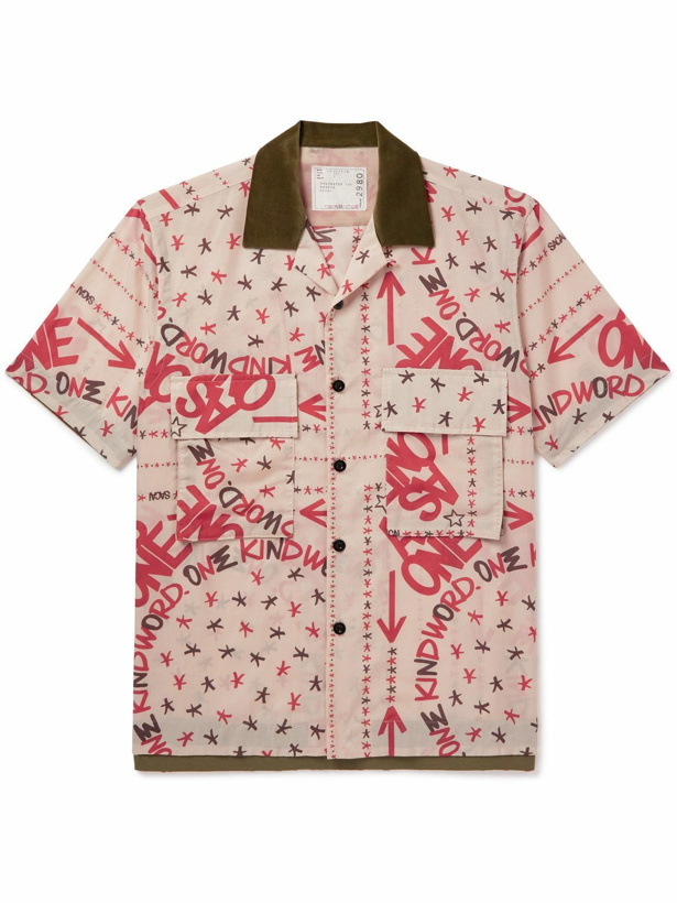 Photo: Sacai - Eric Haze Velvet-Trimmed Printed Poplin Shirt - Pink