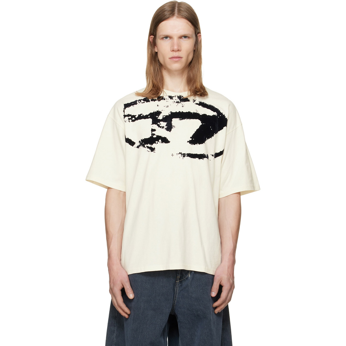 Diesel Off-White Distressed Flocked Logo T-shirt