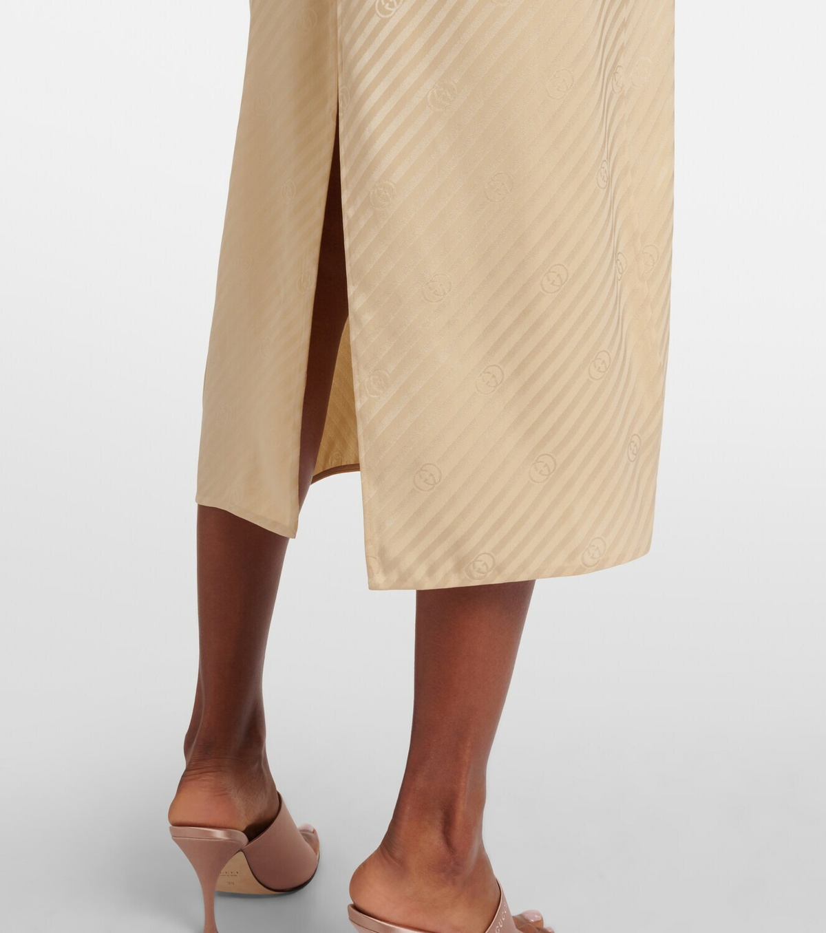 Gucci GG draped striped silk jacquard midi dress