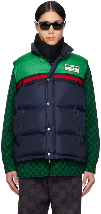 Photo: Gucci Navy & Green Striped Down Vest