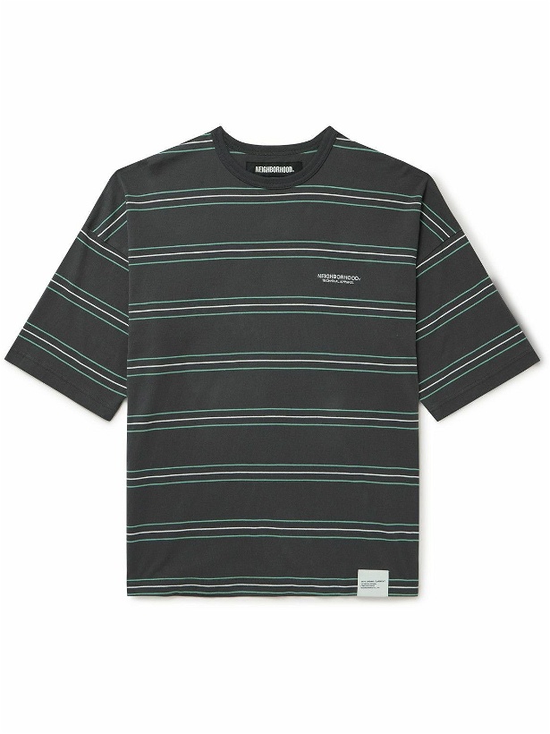 Photo: Neighborhood - Oversized Logo-Embroidered Striped Cotton-Jersey T-Shirt - Gray