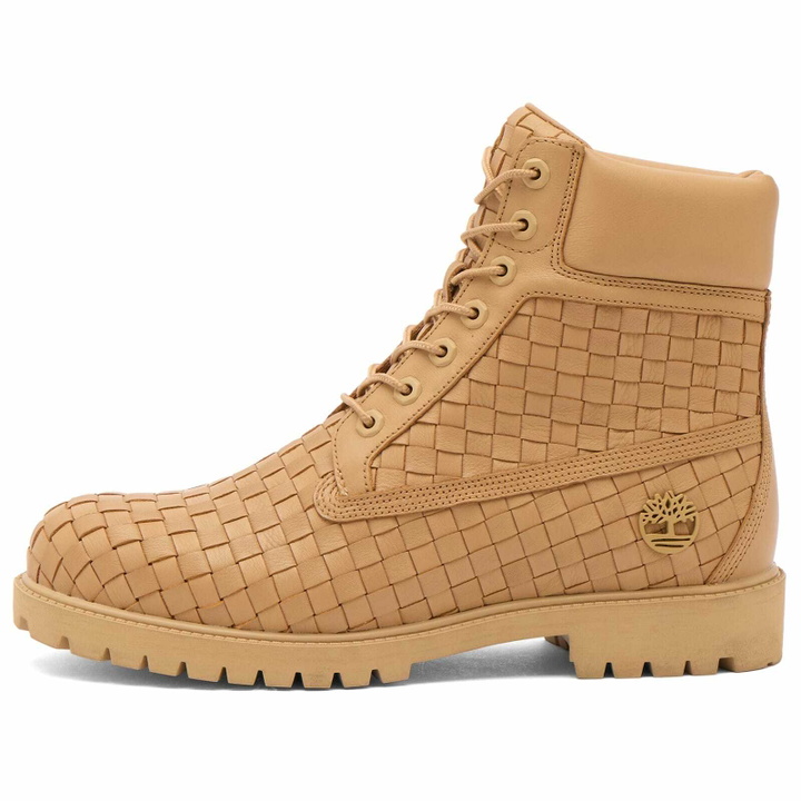 Photo: Timberland Men's 6 Inch Woven Lace Boot in Medium Beige Full Grain