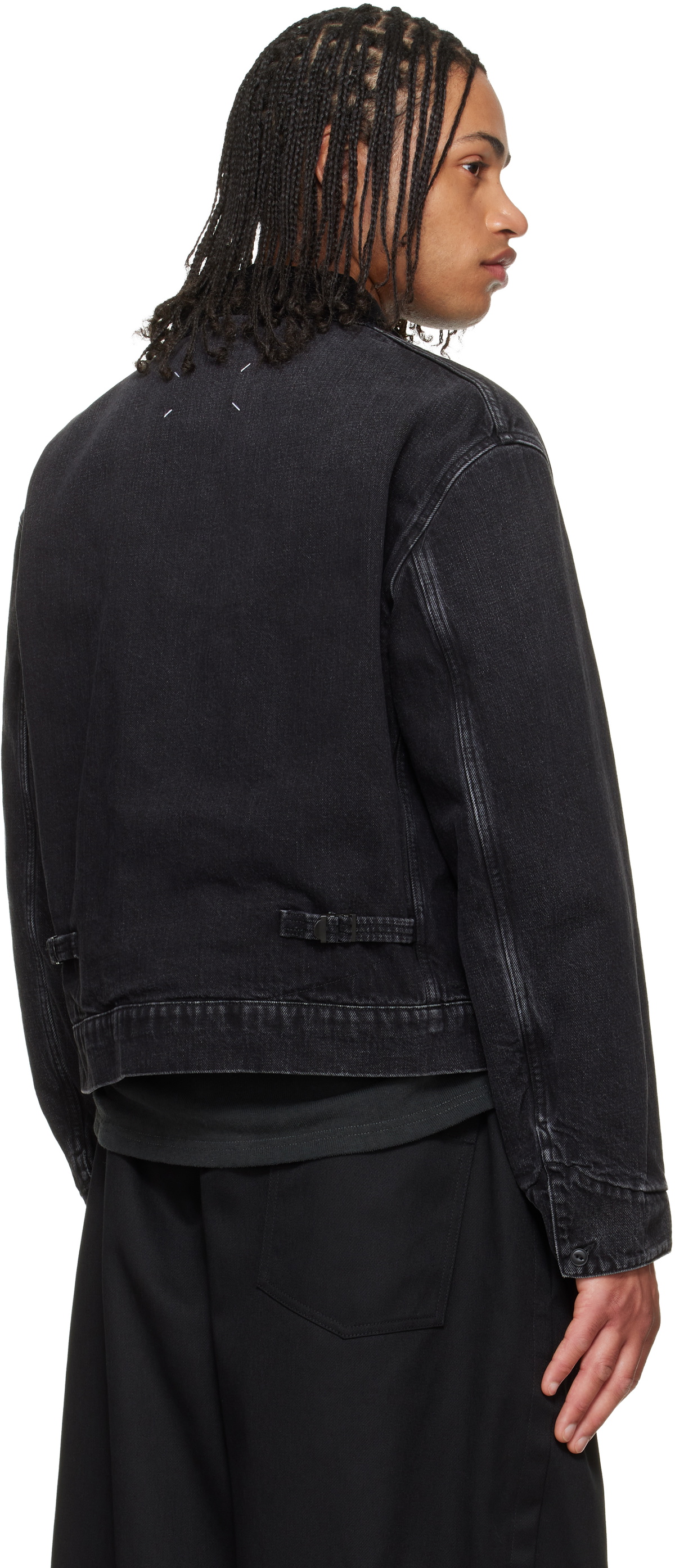 Maison Margiela Black Corduroy Collar Faded Denim Jacket