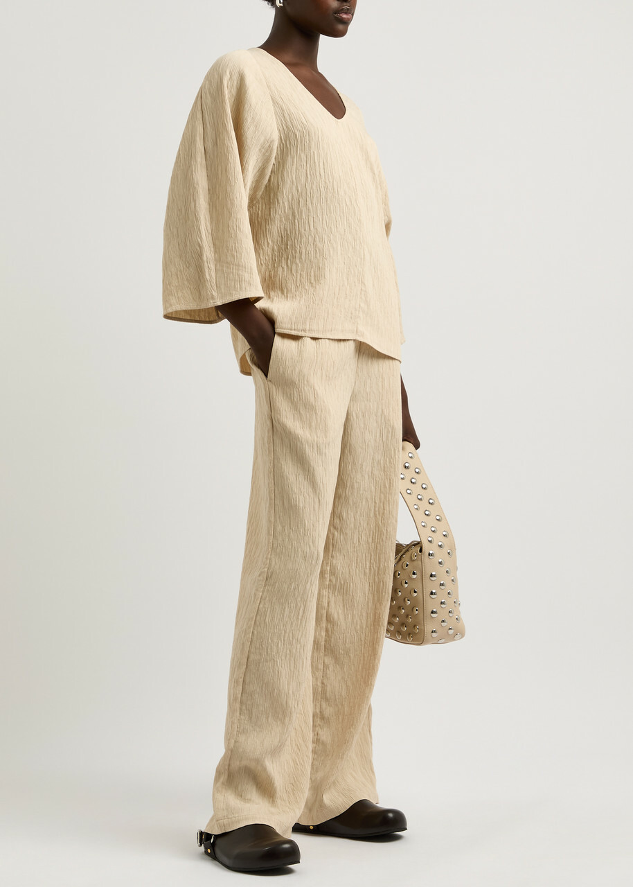 BY Malene Birger Darja Textured Straight-leg Trousers Beige