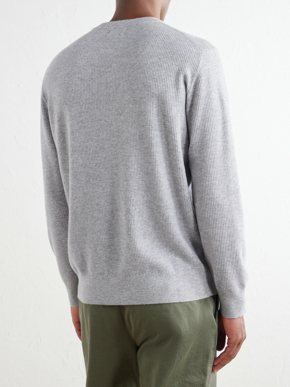 Hartford - Wool and Cashmere-Blend Waffle Henley Sweater - Gray