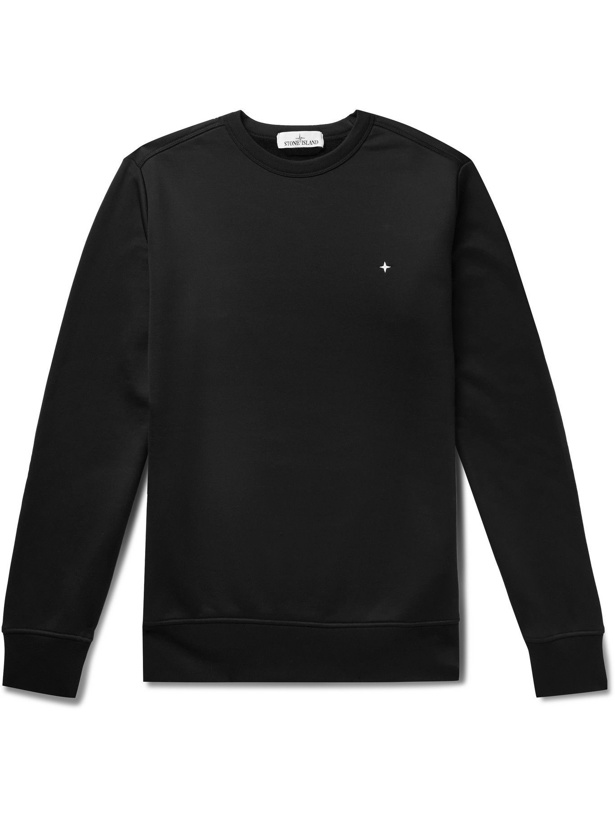 Photo: Stone Island - Logo-Embroidered Cotton-Blend Jersey Sweatshirt - Black