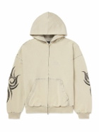 Balenciaga - Distressed Logo-Embroidered Printed Cotton-Jersey Zip-Up Hoodie - Gray