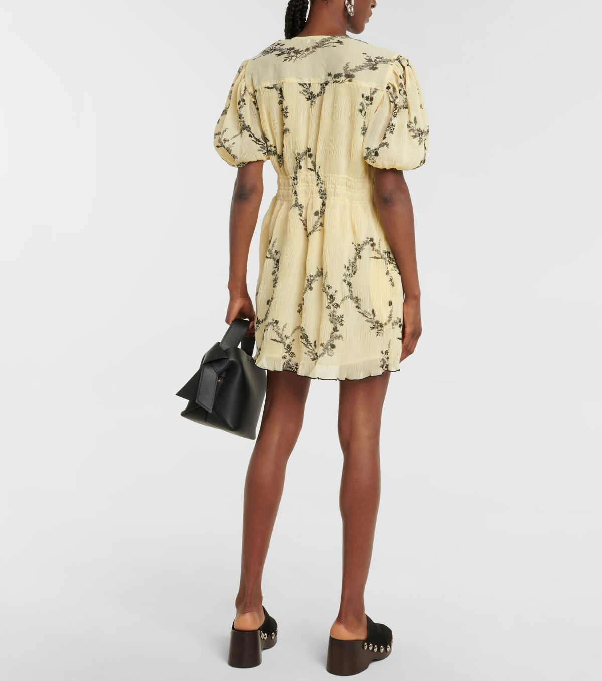 ganni floral georgette mini dress GANNI Pleated Georgette Mini Dress Egret Size 34