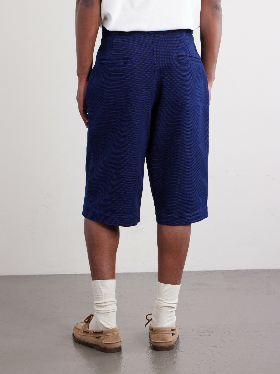 Blue Blue Japan - Wide-Leg Pleated Sashiko Cotton Shorts - Blue