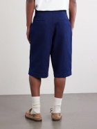 Blue Blue Japan - Wide-Leg Pleated Sashiko Cotton Shorts - Blue
