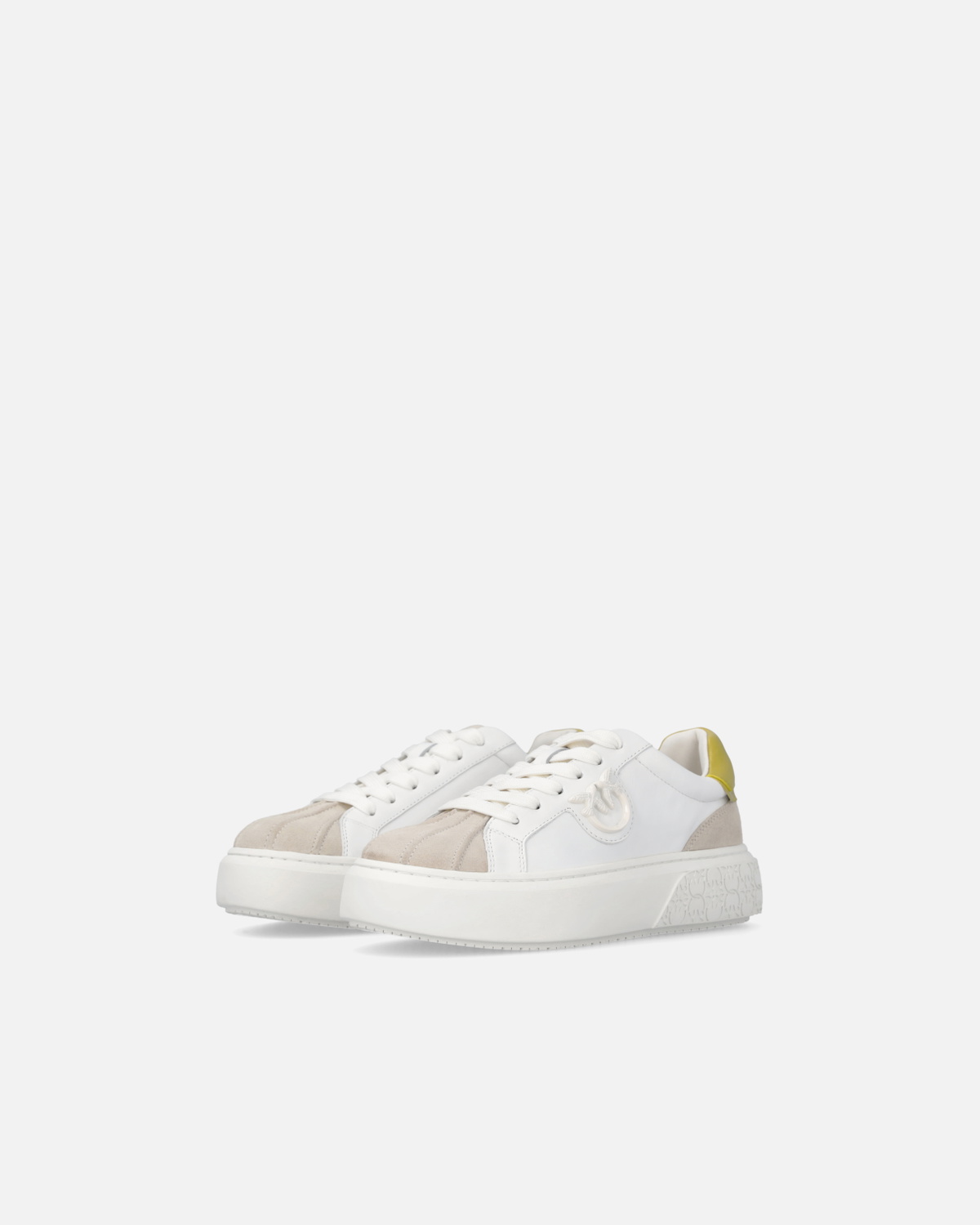 Pinko Sneakers With Platform Sole And Coloured Heel White/Lime