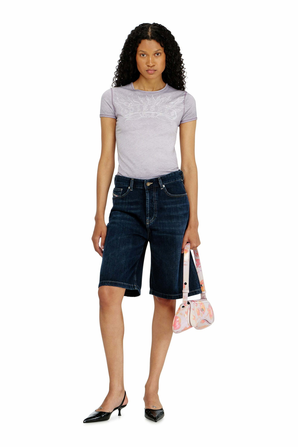 Diesel Slim T-shirt with tonal logo print - T-Shirts Womens in Grey