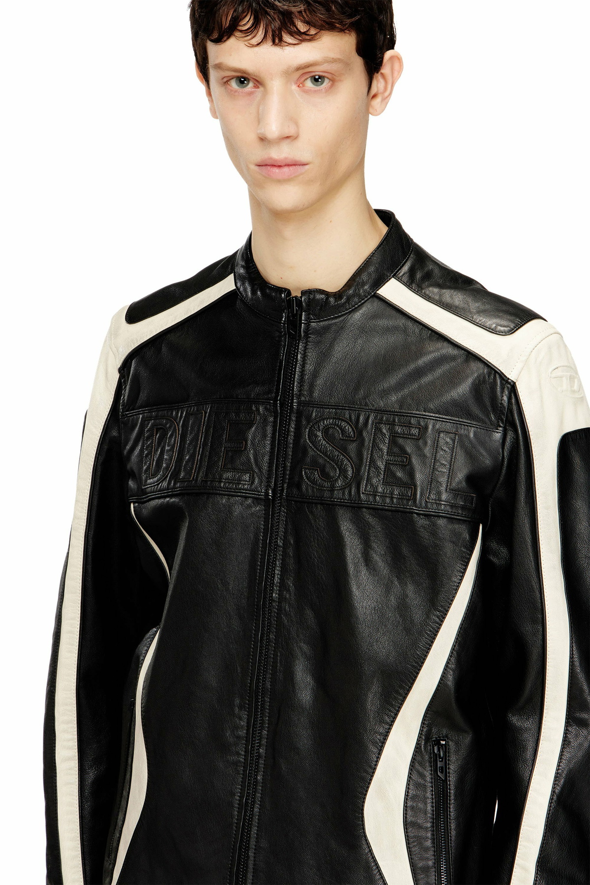 Diesel Colour-block leather biker jacket - Leather jackets Mens in Multicolor