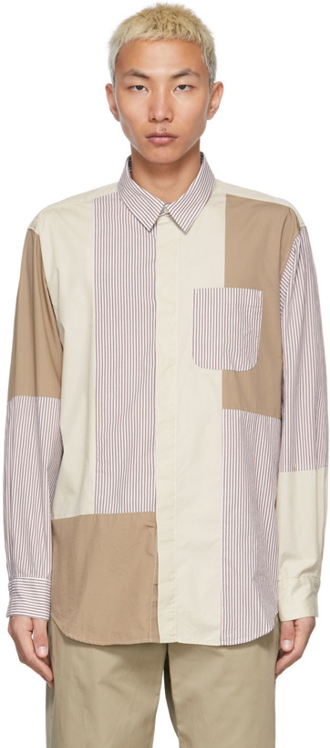 Photo: Engineered Garments Tan & Off-White Broadcloth Candy Stripe Shirt