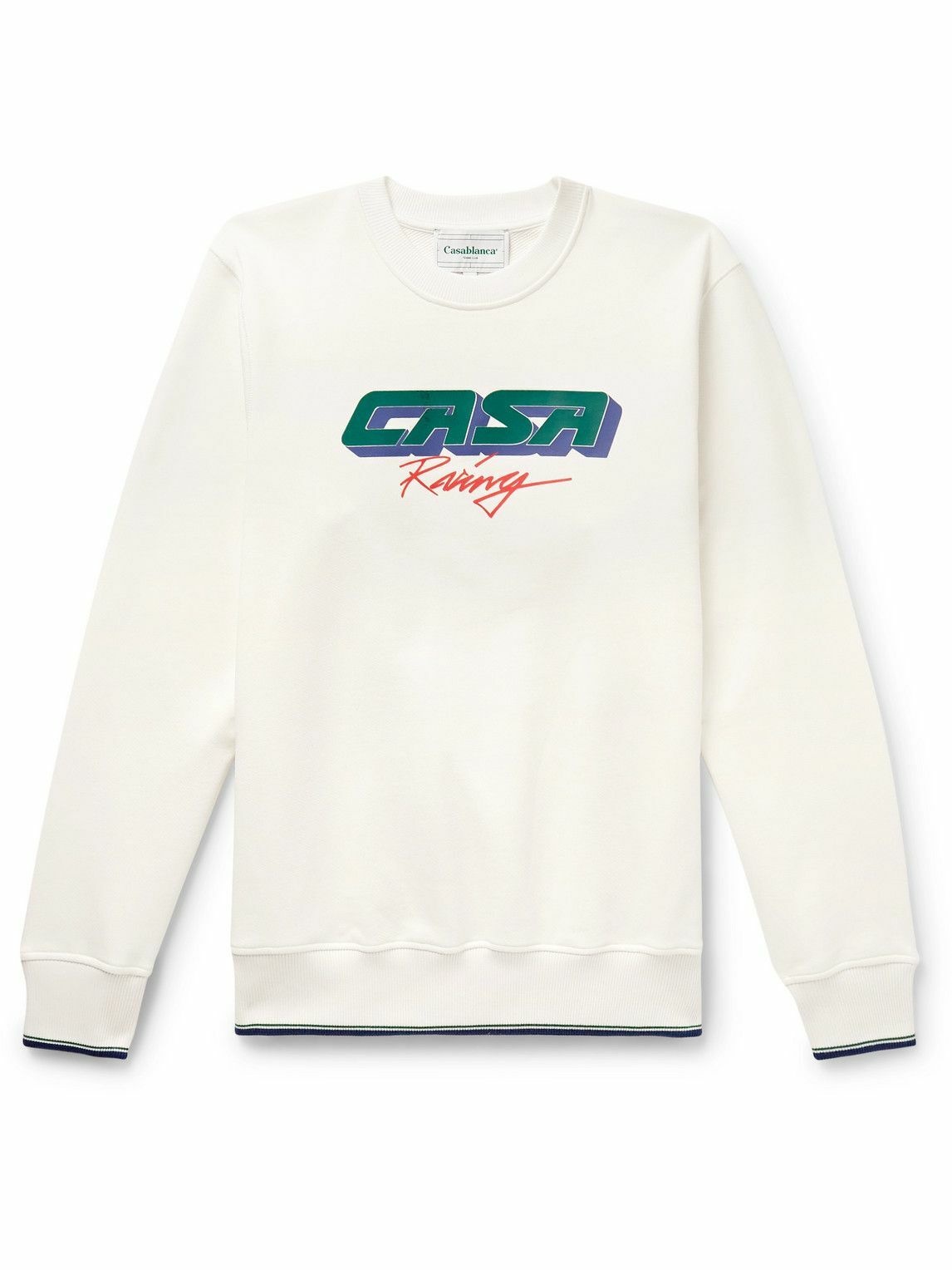 Photo: Casablanca - Casa Racing 3D Logo-Appliquéd Organic Cotton-Jersey Sweatshirt - White