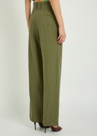 Blaze Milano Fox Pleated Straight-leg Linen Trousers Dark Green