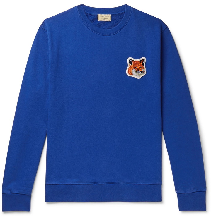 Photo: Maison Kitsuné - Logo-Appliquéd Loopback Cotton-Jersey Sweatshirt - Blue