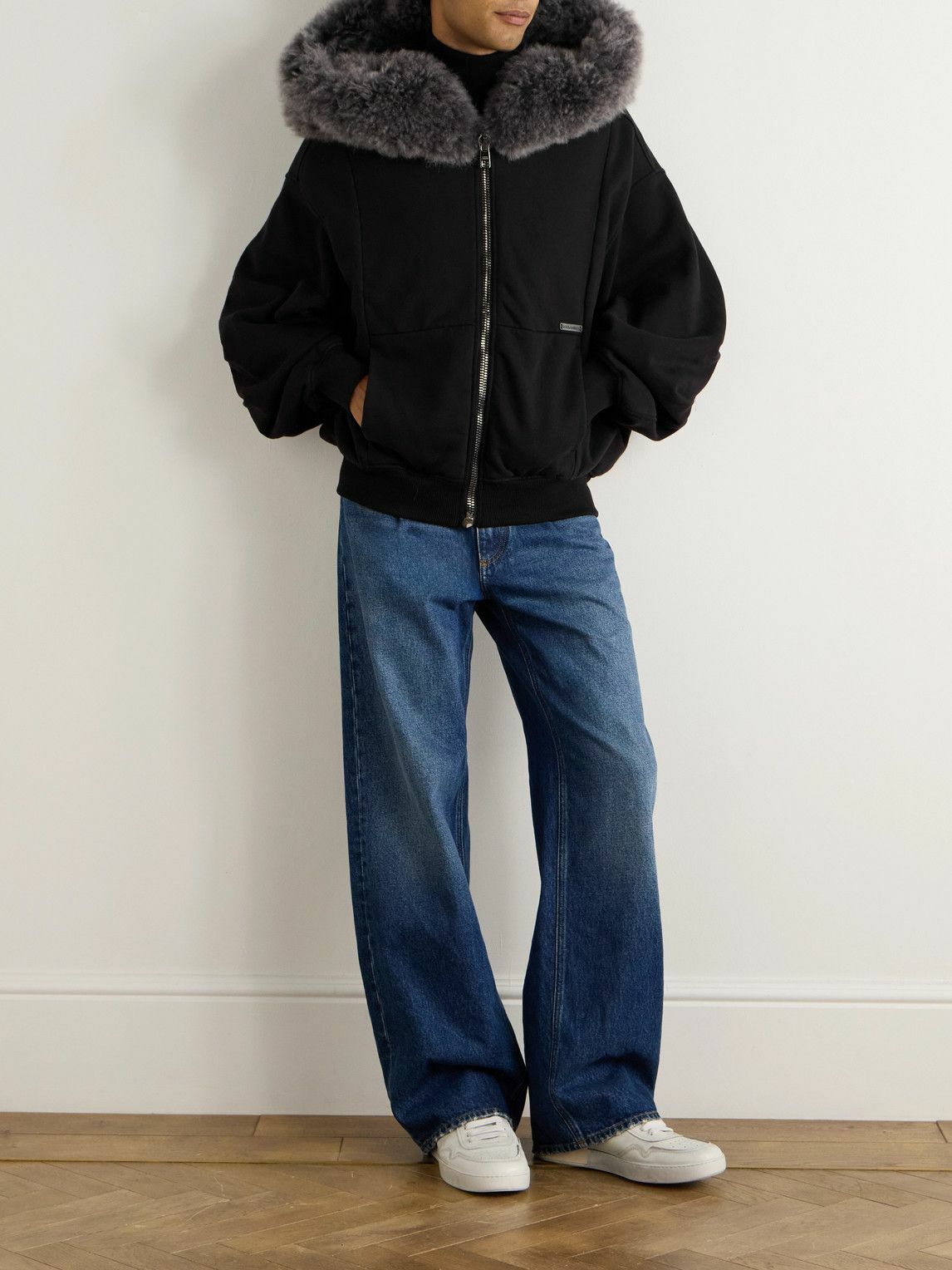 Dolce&Gabbana - Shearling-Trimmed Cotton-Jersey Hooded Jacket - Black