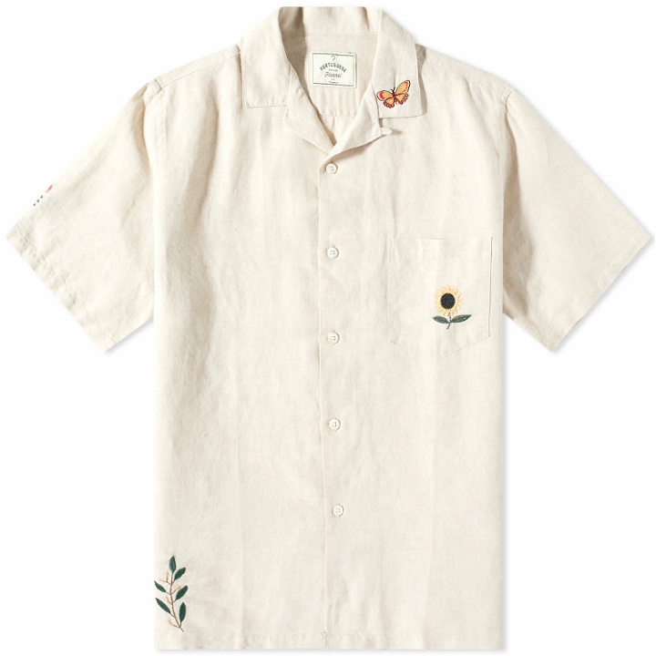 Photo: Portuguese Flannel Men's Spring Embroidered Vacation Shirt in Beige