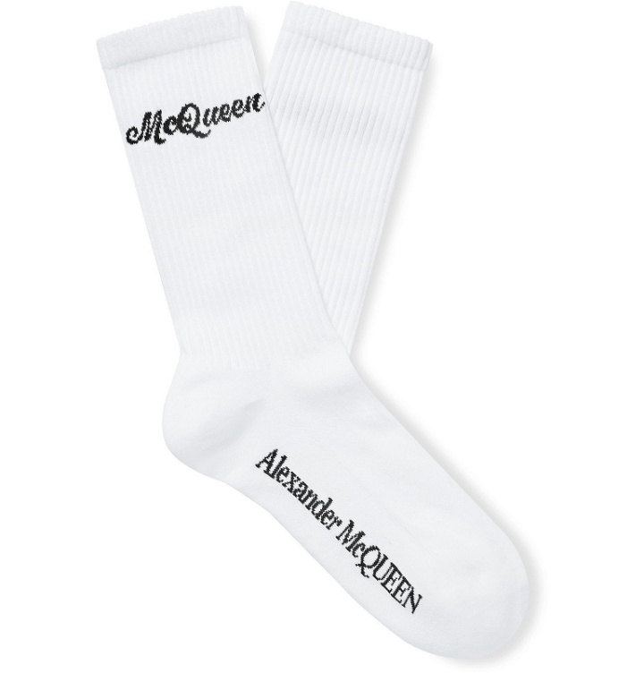 Photo: Alexander McQueen - Logo-Intarsia Stretch Cotton-Blend Socks - White