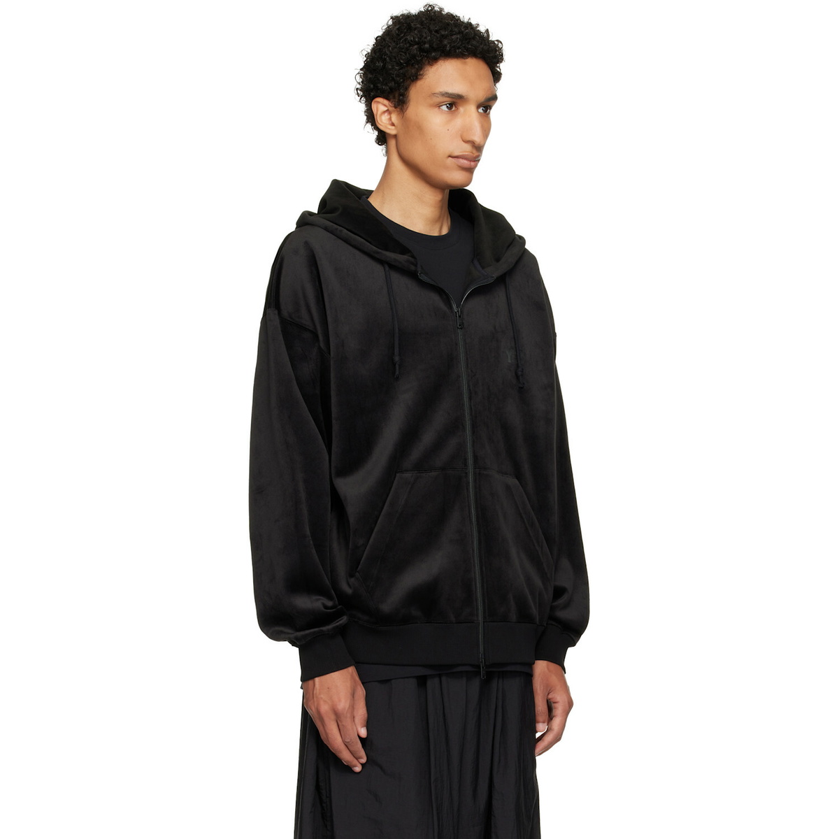 Y-3 Black Velvet Corduroy Zipper Hoodie