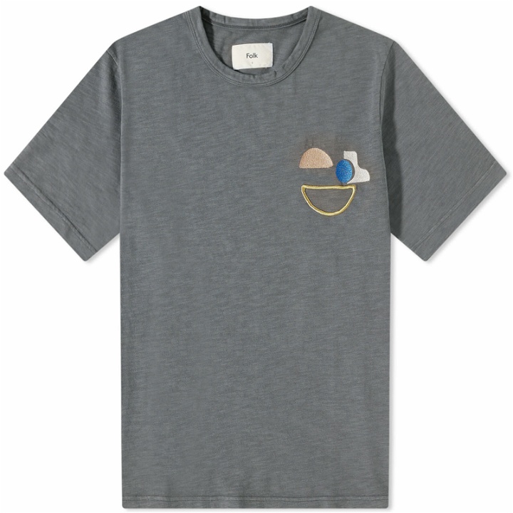 Photo: Folk Men's Embroidered T-Shirt in Graphite