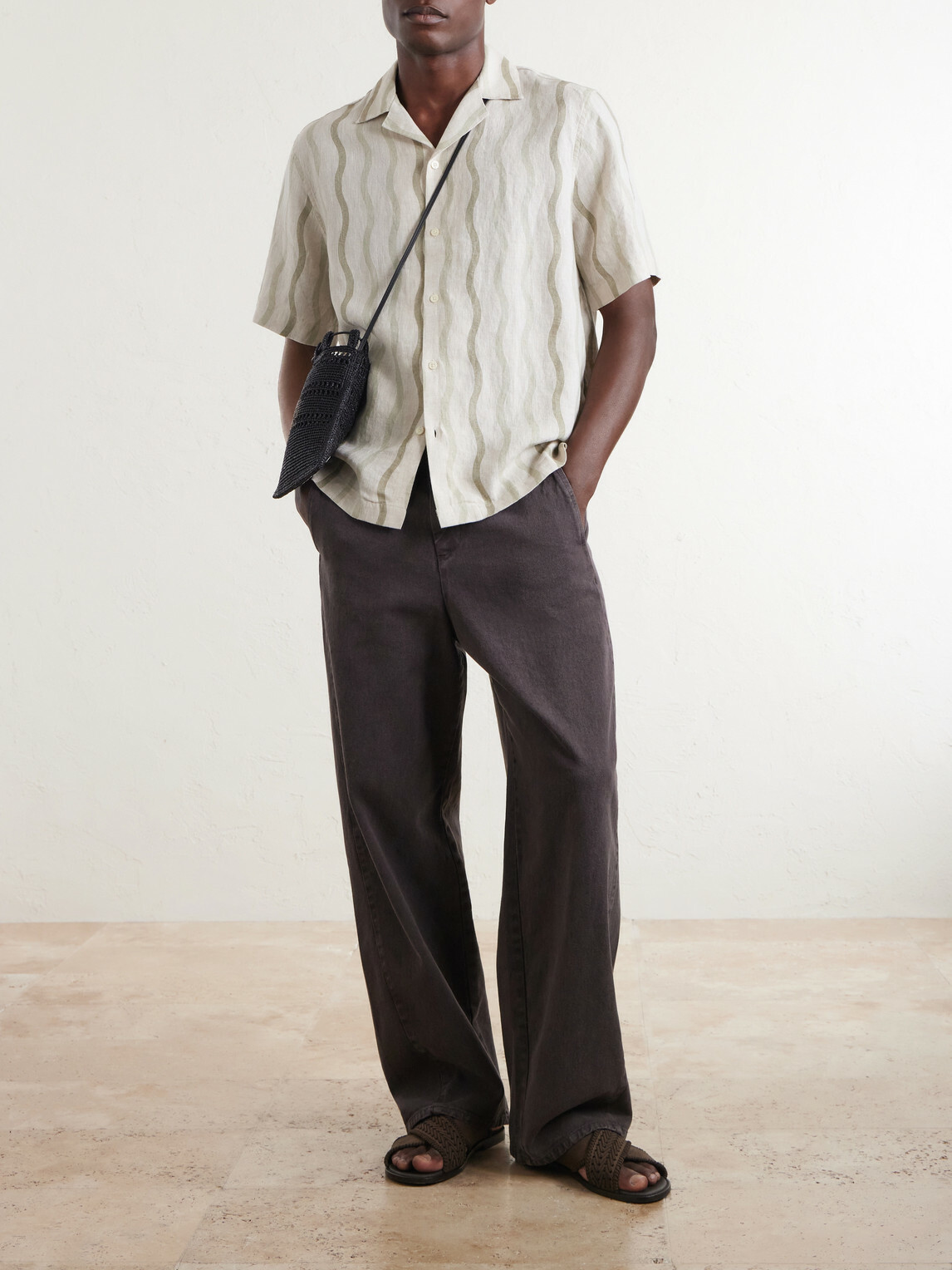 Frescobol Carioca - Roberto Camp-Collar Striped Linen Shirt - Green