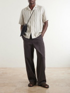 Frescobol Carioca - Roberto Camp-Collar Striped Linen Shirt - Green