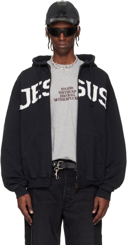 Photo: VETEMENTS Black 'Jesus Christ' Zip-Up Hoodie