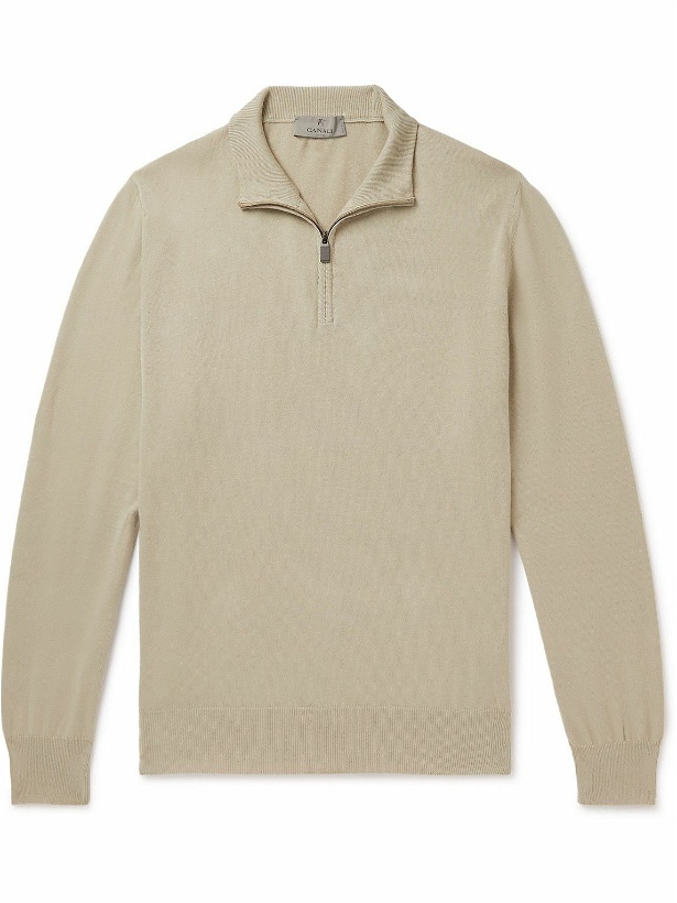 Photo: Canali - Slim-Fit Cotton Half-Zip Sweater - Neutrals