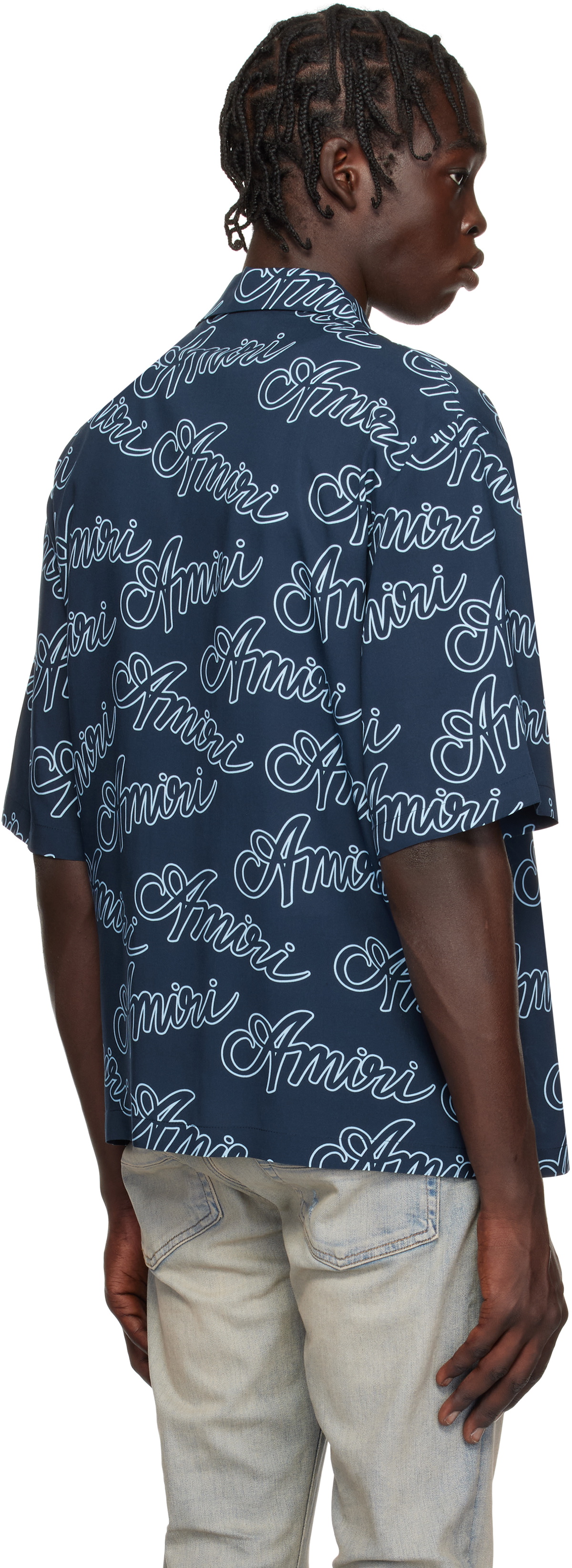AMIRI Navy 'Amiri' Script Bowling Shirt