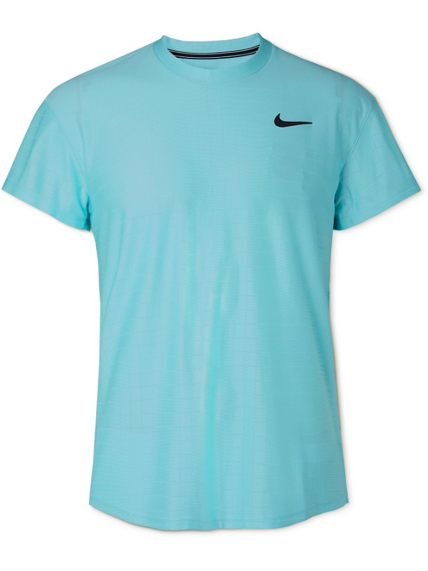 Photo: NIKE TENNIS - NikeCourt Advantage Dri-FIT Tennis T-Shirt - Blue