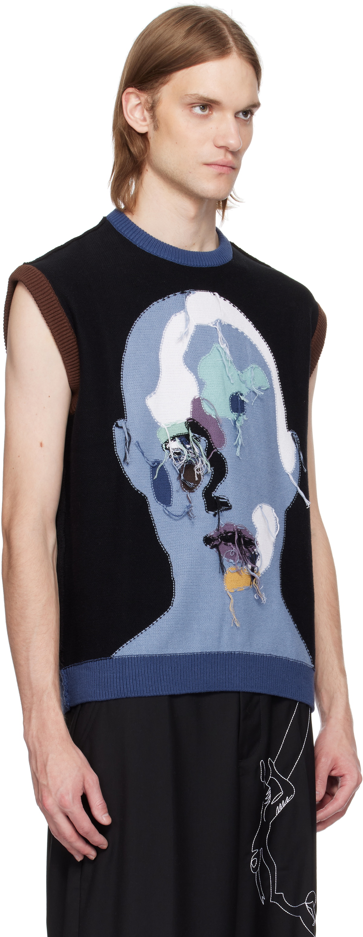 KidSuper Black Reverse Knit Patchwork Face Sweater