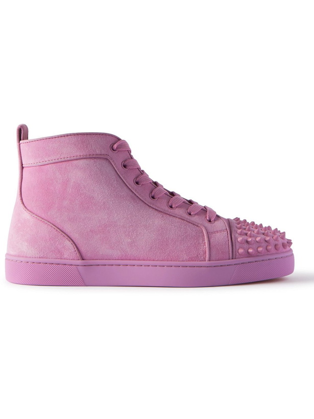 Photo: Christian Louboutin - Lou Spikes Orlato Suede High-Top Sneakers - Pink