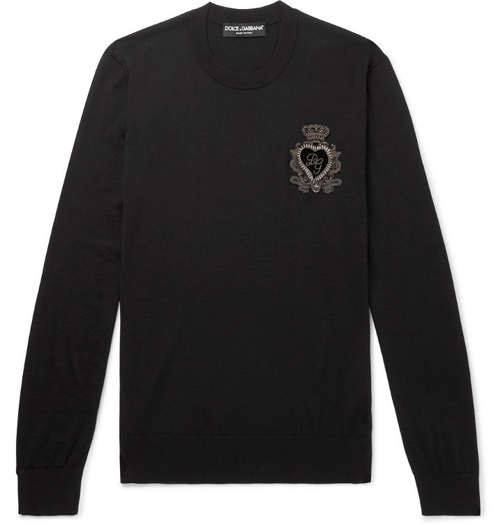 Photo: Dolce & Gabbana - Slim-Fit Logo-Appliquéd Virgin Wool Sweater - Men - Black