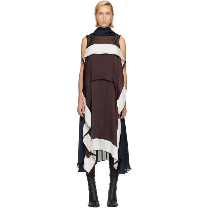 Photo: sacai Brown Satin & Chiffon Midi Dress